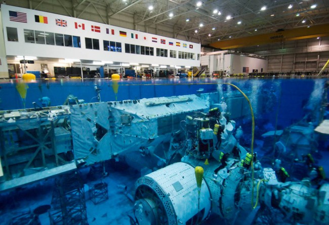 The NASA Neutral Buoyancy Lab in Texas, USA, where astronauts practise space scenarios while scuba diving in a pool