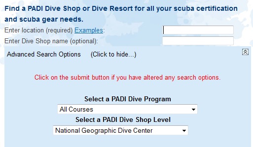 Locate a PADI National Geographic Dive Center