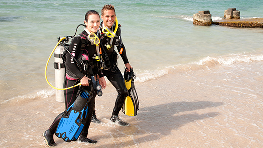 Divers on beach