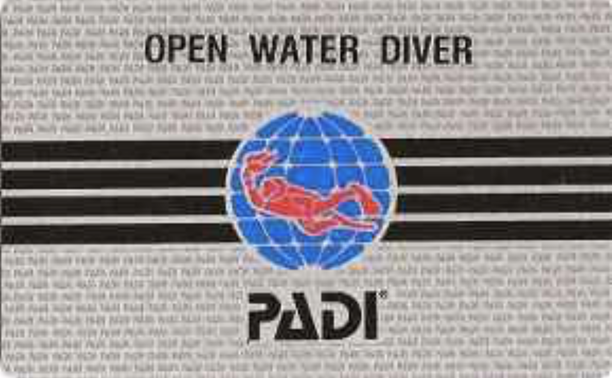 image of PADI's first diver certification card