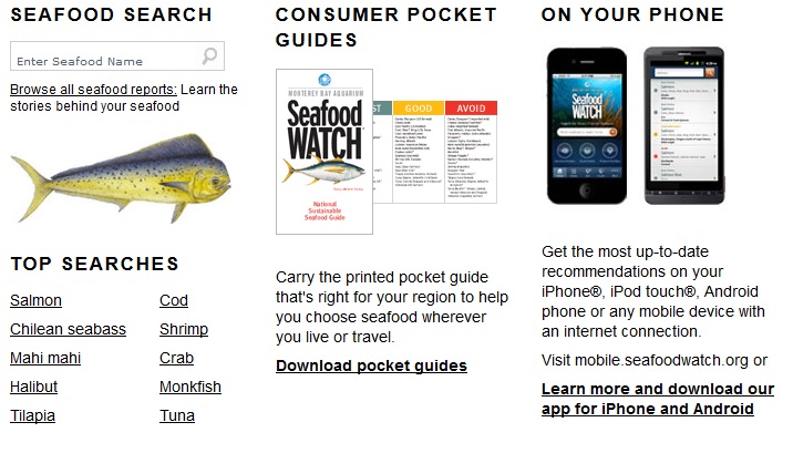 Seafood Watch search, app and pocket guide
