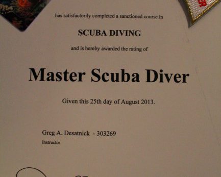 PADI Master Scuba Diver Certificate
