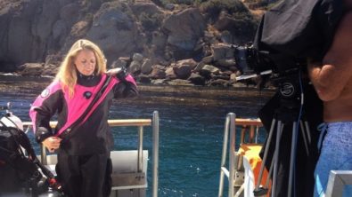 Niccole Sherman PADI behind the scenes dry suit photo
