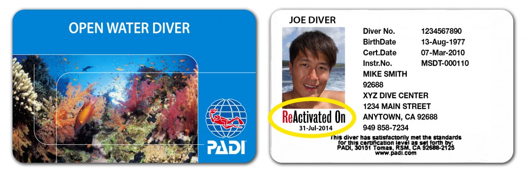 PADI card with ReActivated date