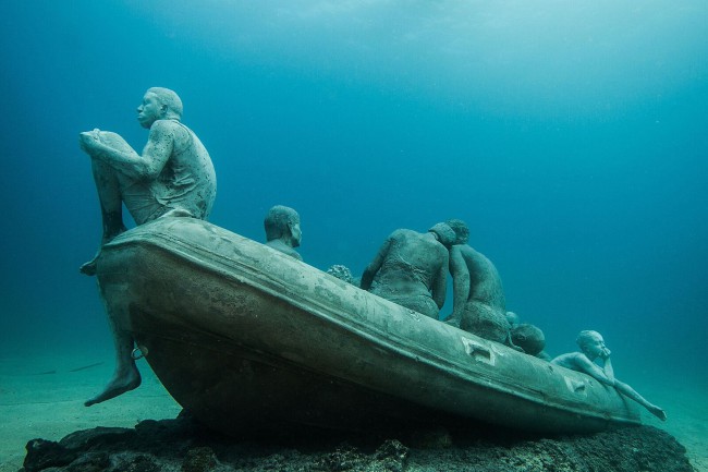 The Raft of Lampedusa, which is an iconic sculpture in Museo Atlantico, the first-ever underwater art museum in Europe