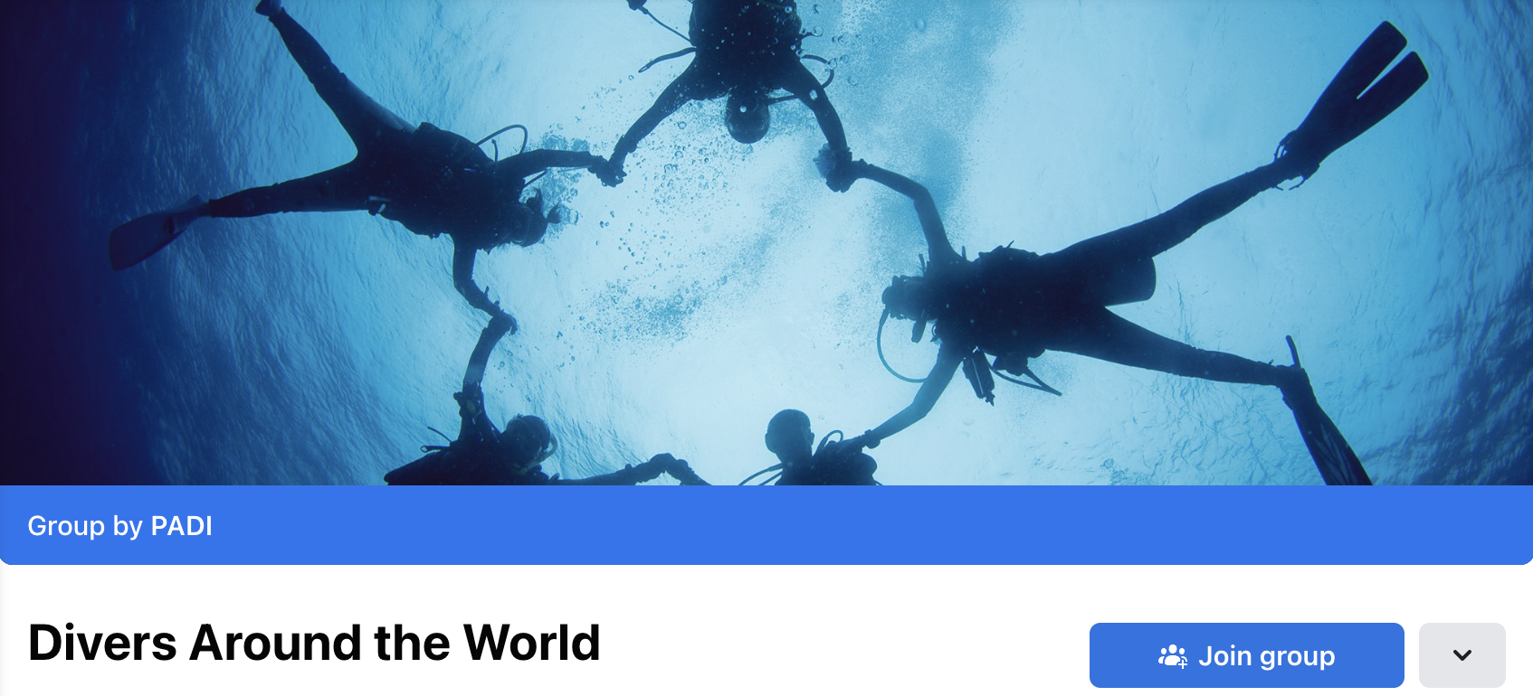 Facebook-Gruppe Taucher bilden einen Kreis halten sich an den Händen Diver around the world