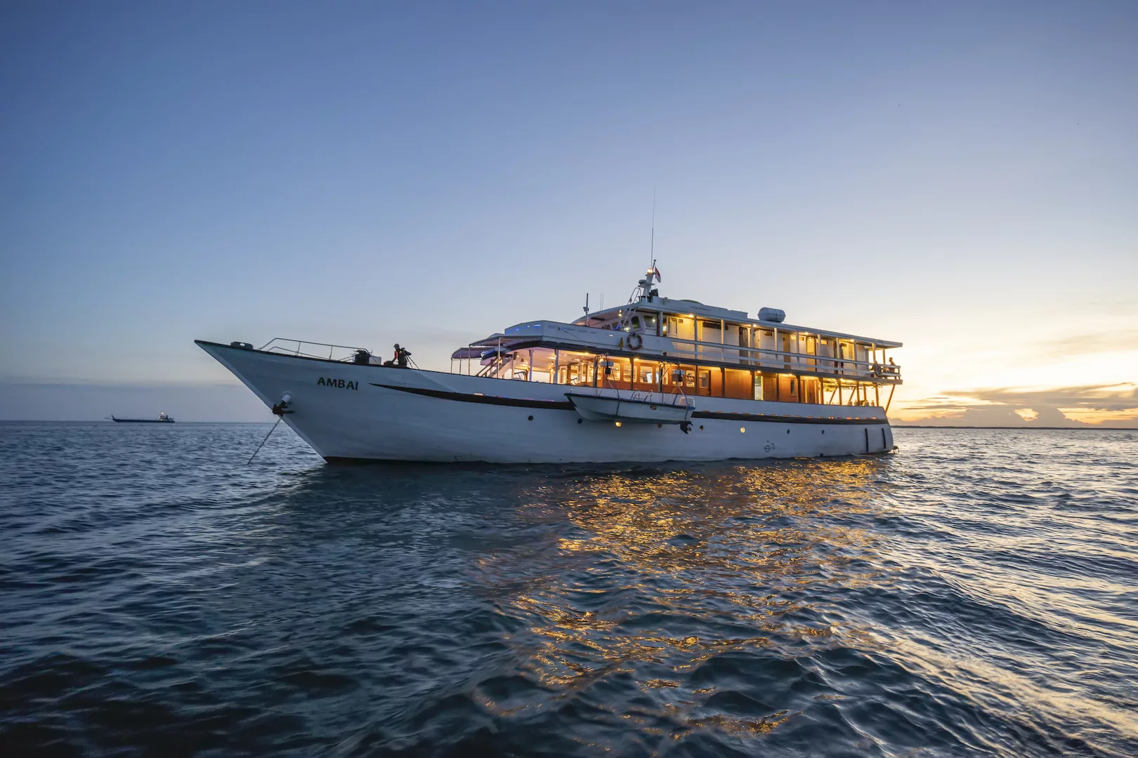 sunset shot of the Ambai liveaboard 