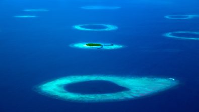 the maldives from above, one of the best liveaboard destinations for advanced divers