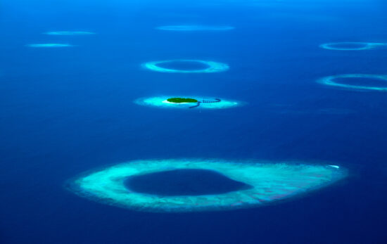 the maldives from above, one of the best liveaboard destinations for advanced divers