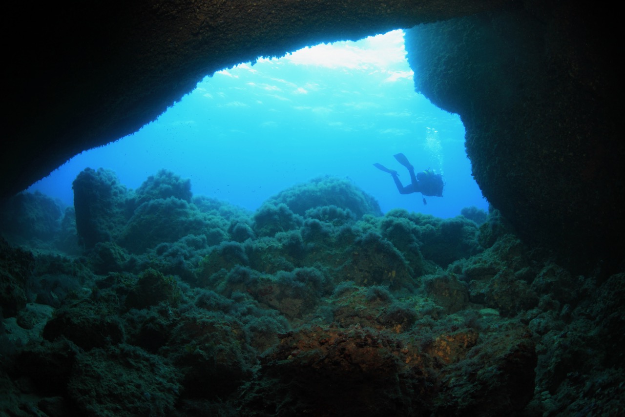 Underwater cave in the mediterranean sea