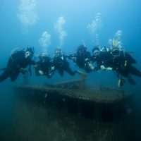 Group photo of divers underwater in La Paz Mexico