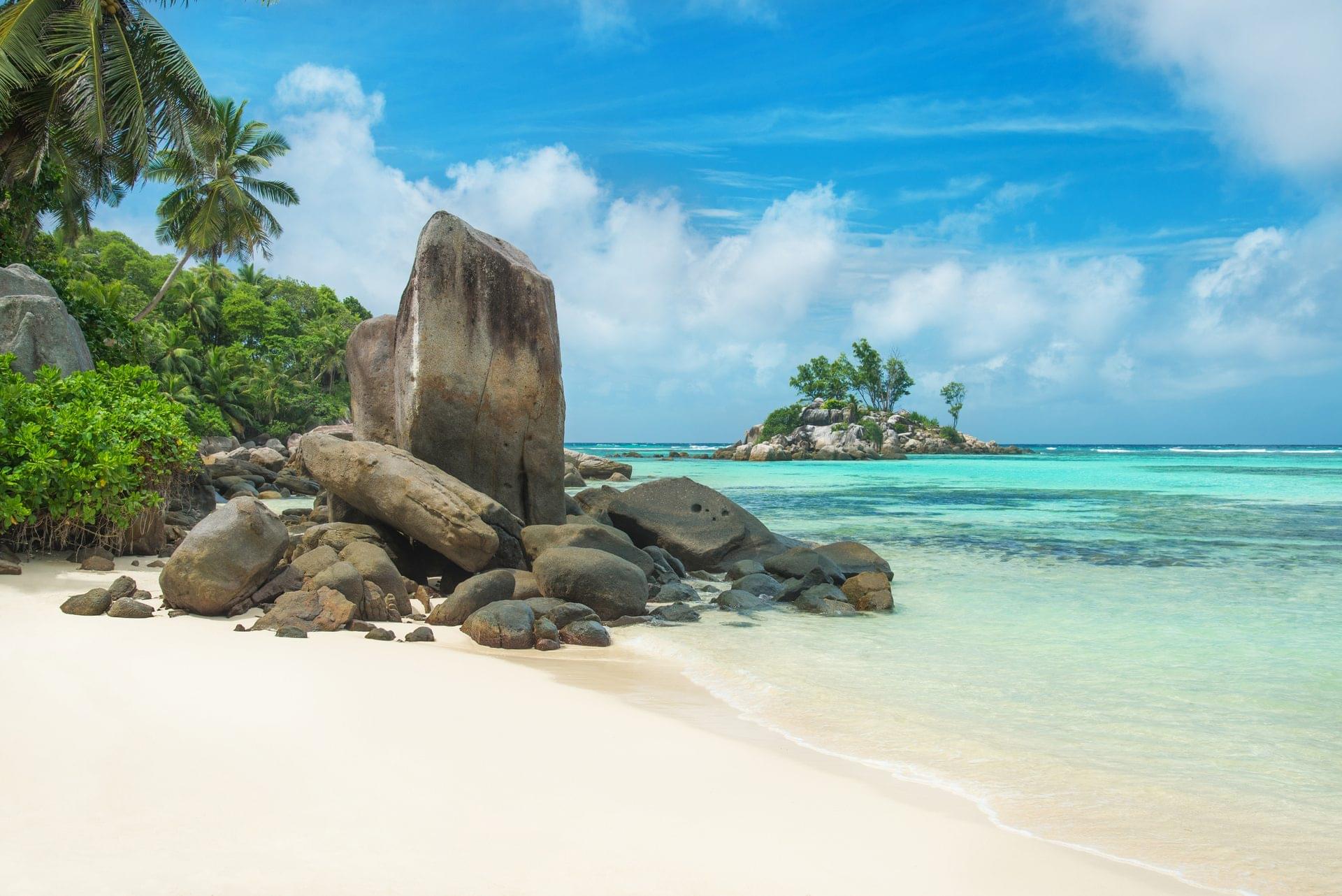 The sandy beaches of the Seychelles.
