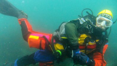 Technicolour Drysuit underwater