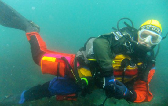 Technicolour Drysuit underwater