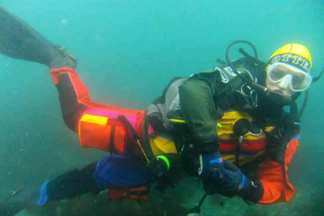 Technicolour Drysuit underwater