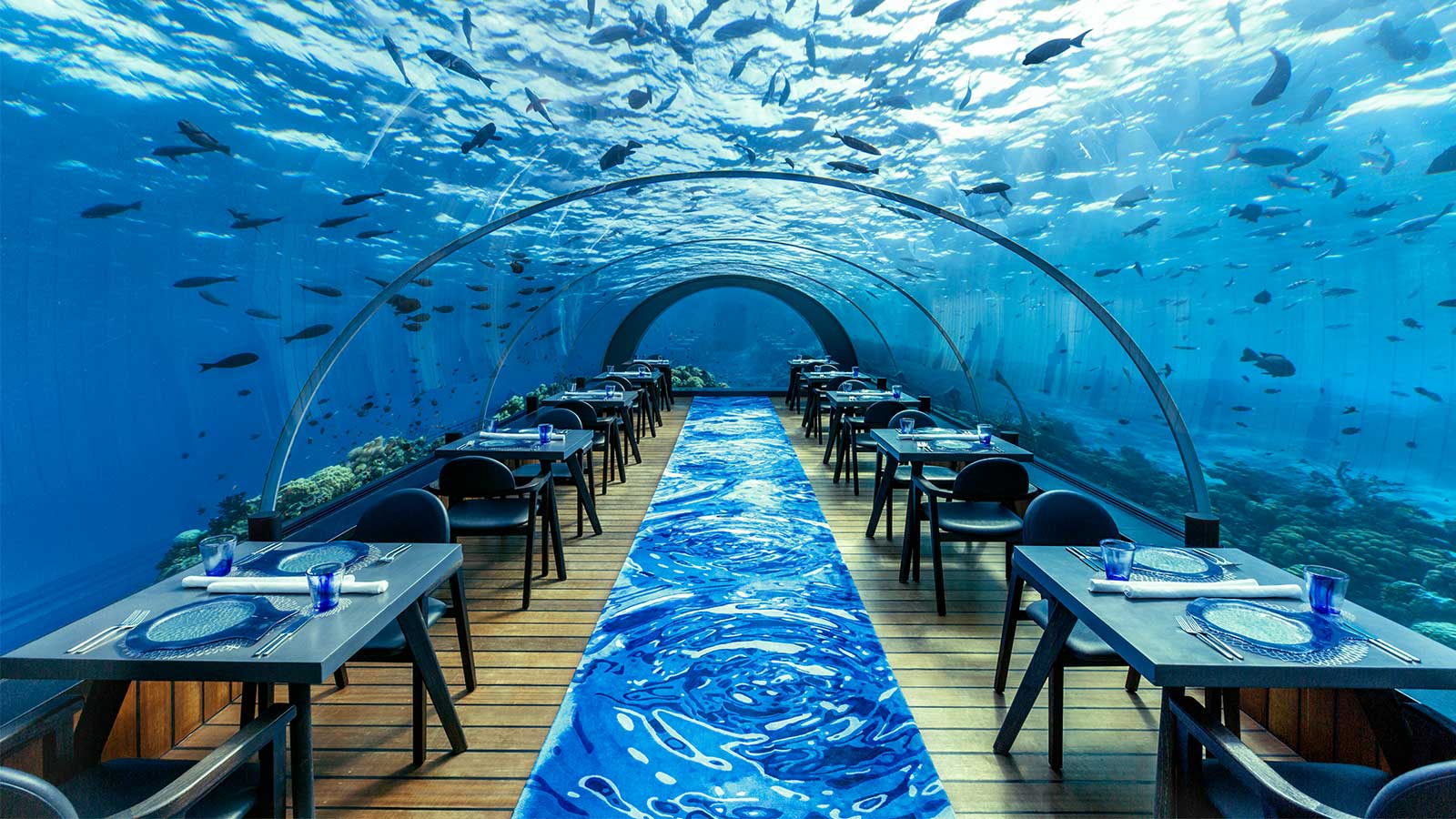 The largest undersea restaurant with beautiful blue waters of the Maldives