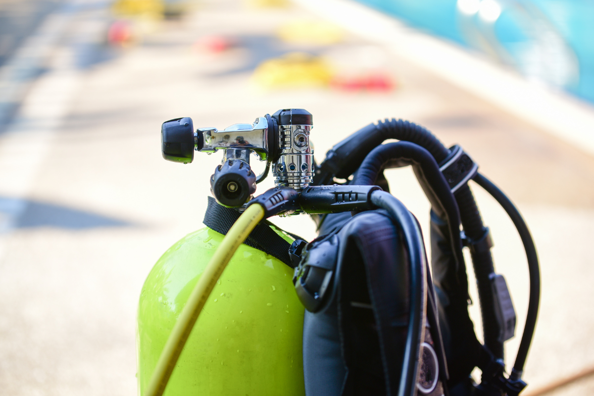 Close up image of scuba gear setup.