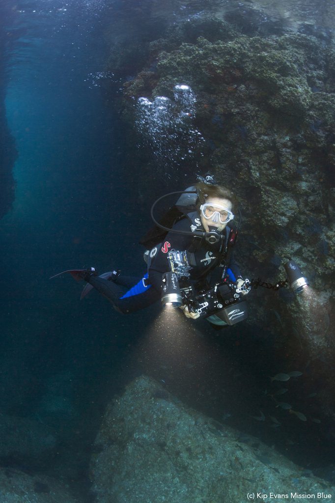 Dr. Sylvia Earle exploring a sea cave in the Gulf of California. Photo: Kip Evans