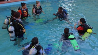 jsis learning to dive in a swimming pool