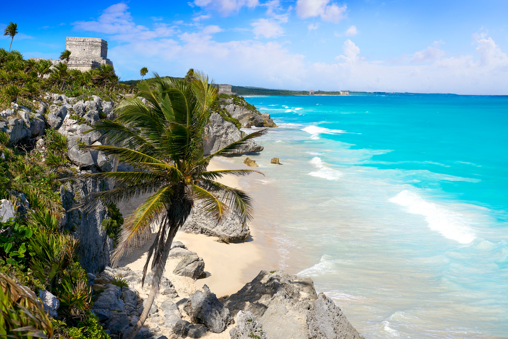 Ruins of Tulum on a cliff overlooking the water