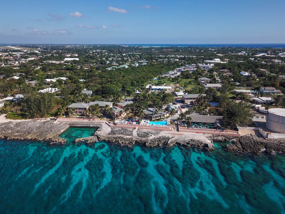 drone shot shore diving in grand cayman