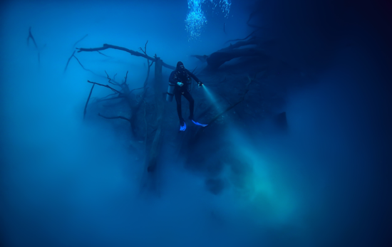 Spooky dive site, Cenote Angelita, in Mexico