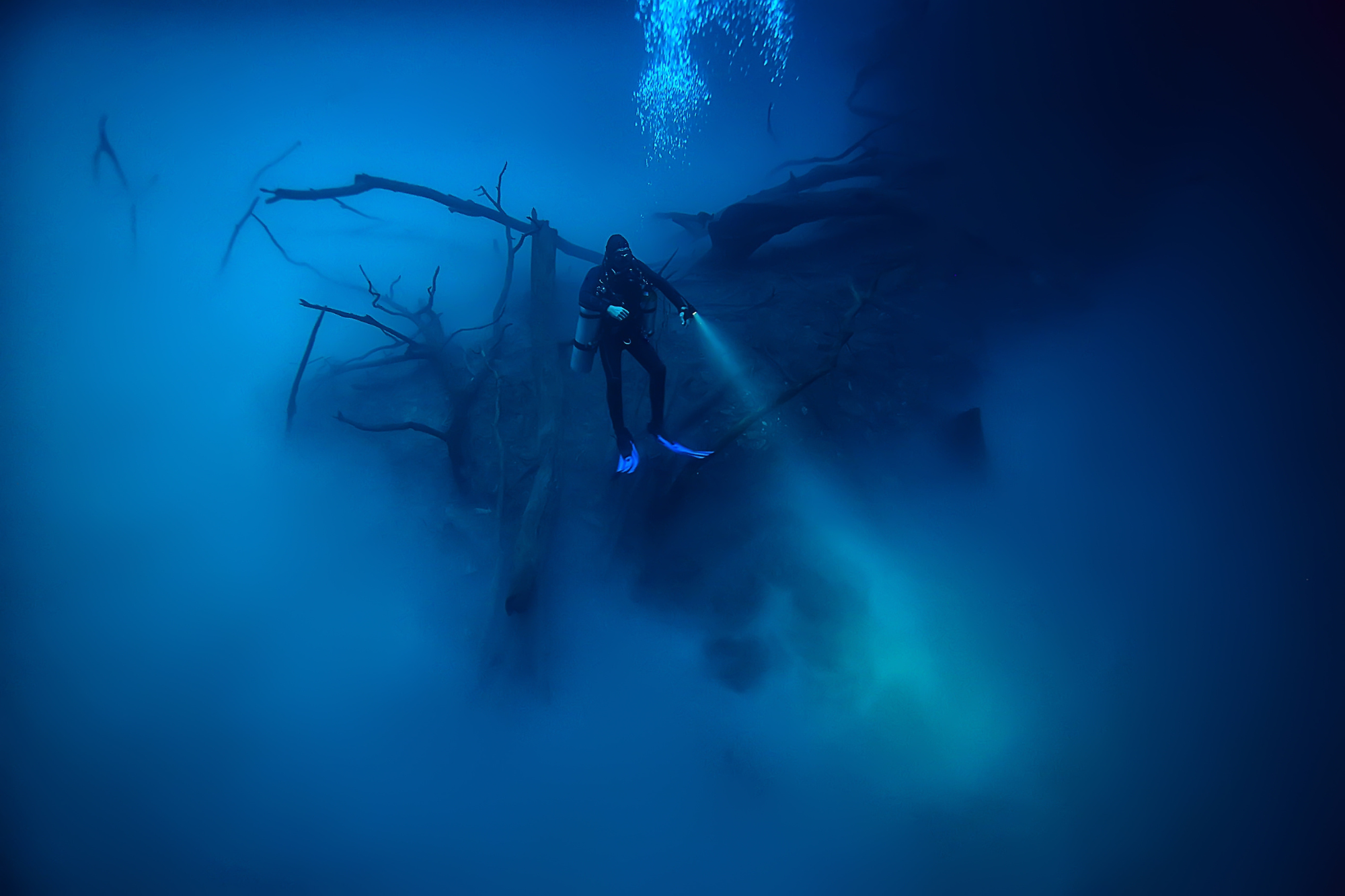 Spooky dive site, Cenote Angelita, in Mexico