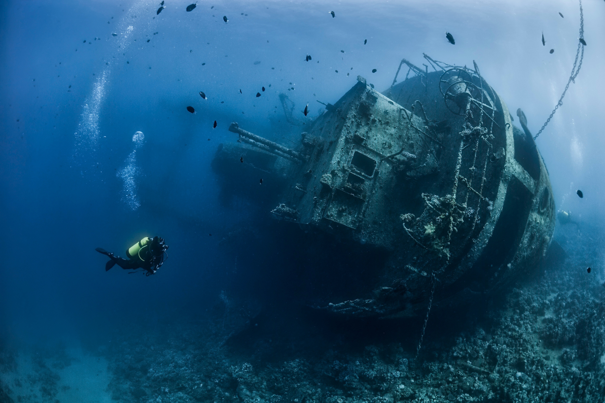 Scuba diver exploring a wreck