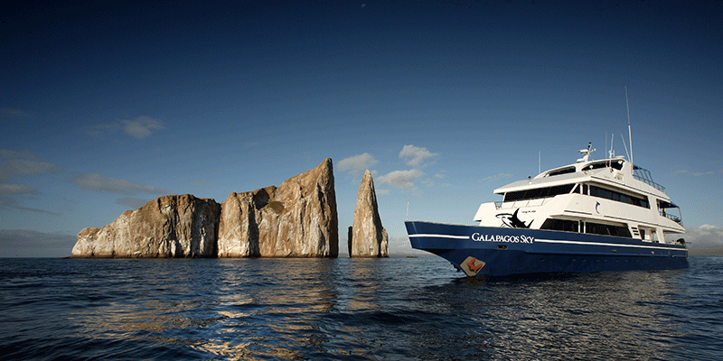 A liveaboard boat in the Galapagos Islands, Ecuador, which is one of the best liveaboard dive trips for scuba divers