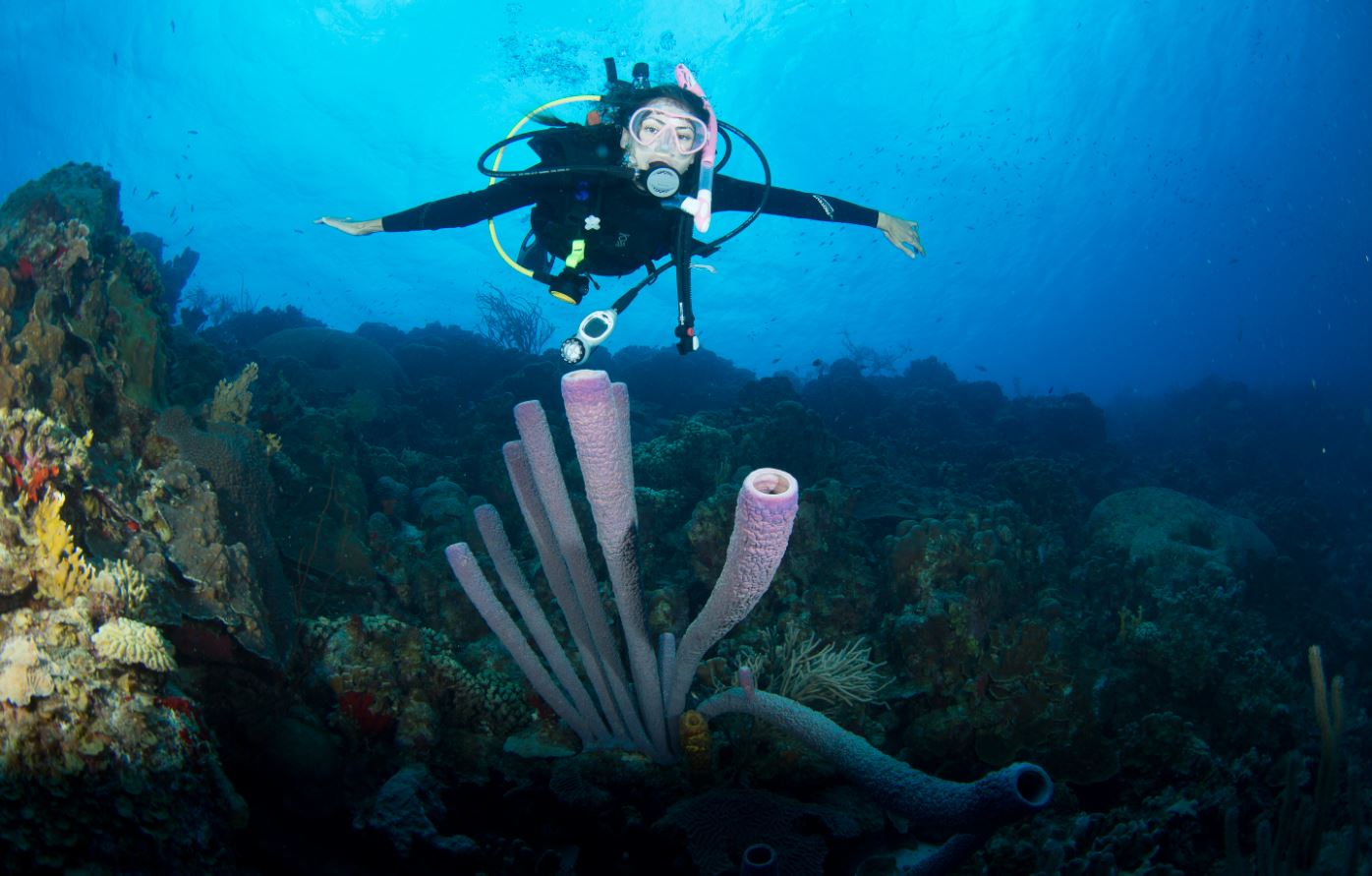 woman drift diving