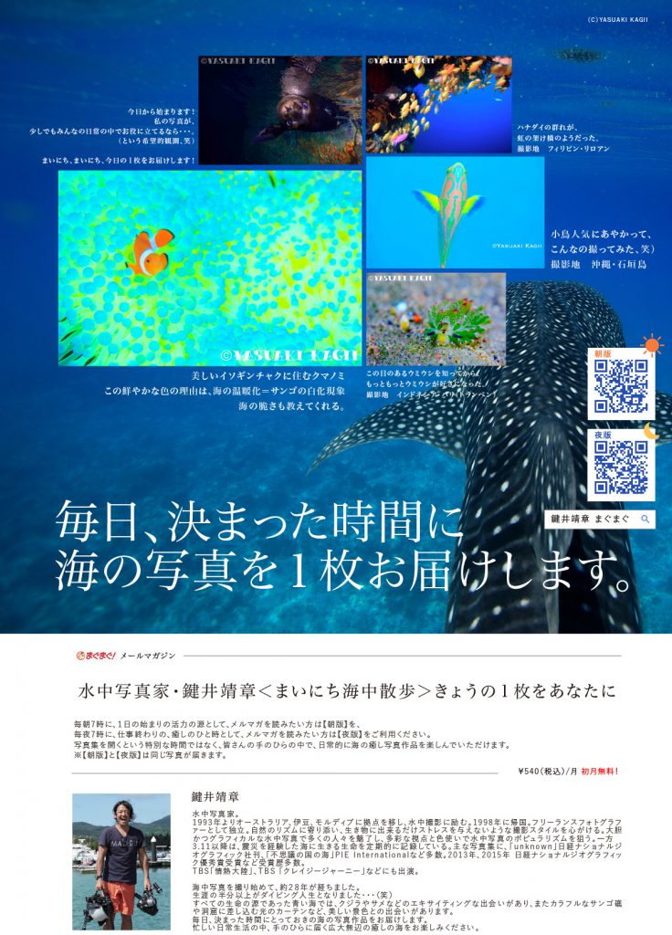 メールマガジンポータル「まぐまぐ」にて、水中写真家・鍵井靖章氏の＜まいにち海中散歩＞がスタート！