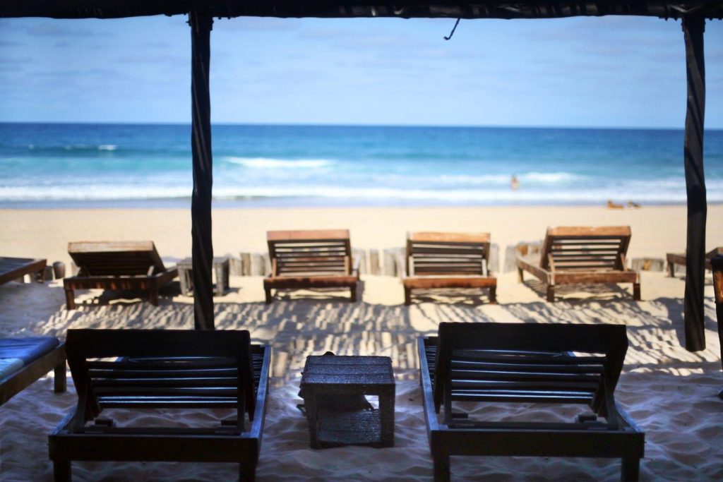 The beach loungers at the Tilak Lodge in Tofo Beach Mozambique
