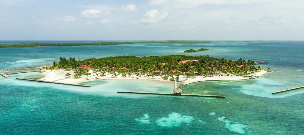 An aerial shot of the Turneffe Island Resort in Belize