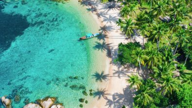 Aerial view tropical beach Sai Nuan, koh Tao, Thailand