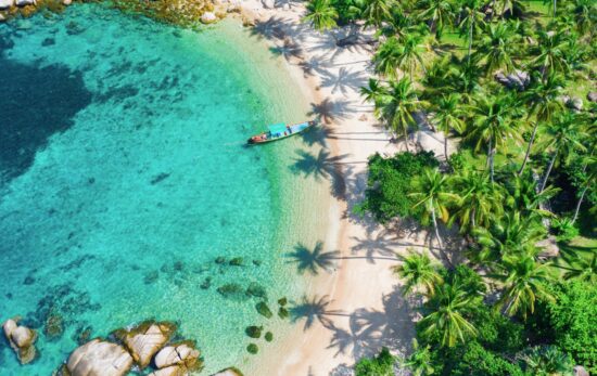 Aerial view tropical beach Sai Nuan, koh Tao, Thailand