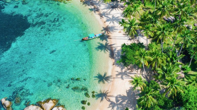 Aerial view tropical beach Sai Nuan, koh Tao, Thailand