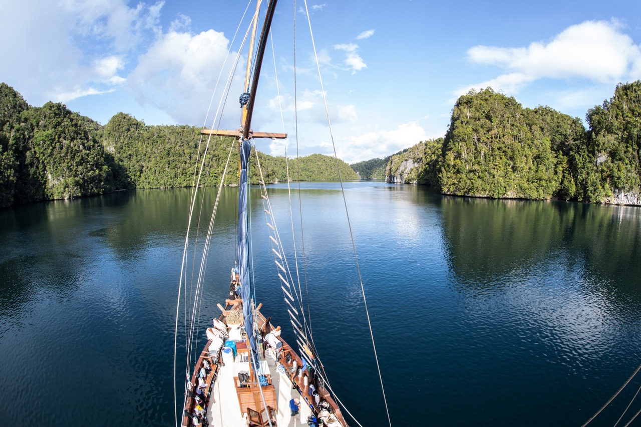 A liveaboard boat in Raja Amat, Indonesia