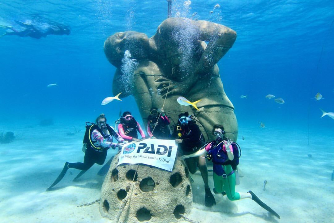 an underwater sculpture, shore diving Bahamas