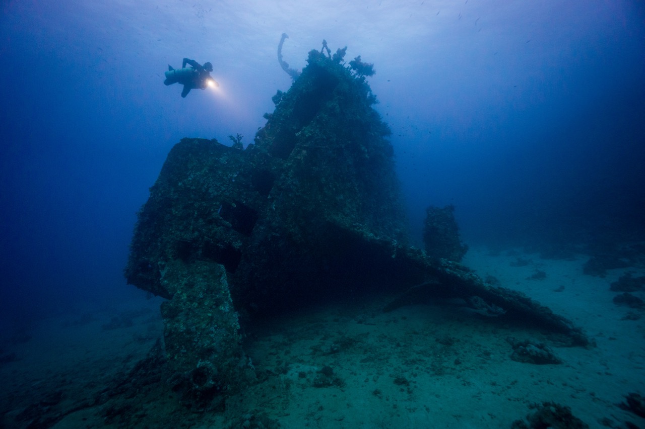 A deep wreck in egypt with scuba diver