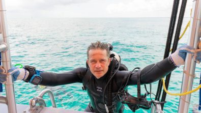 Fabien Cousteau climbs up a dive