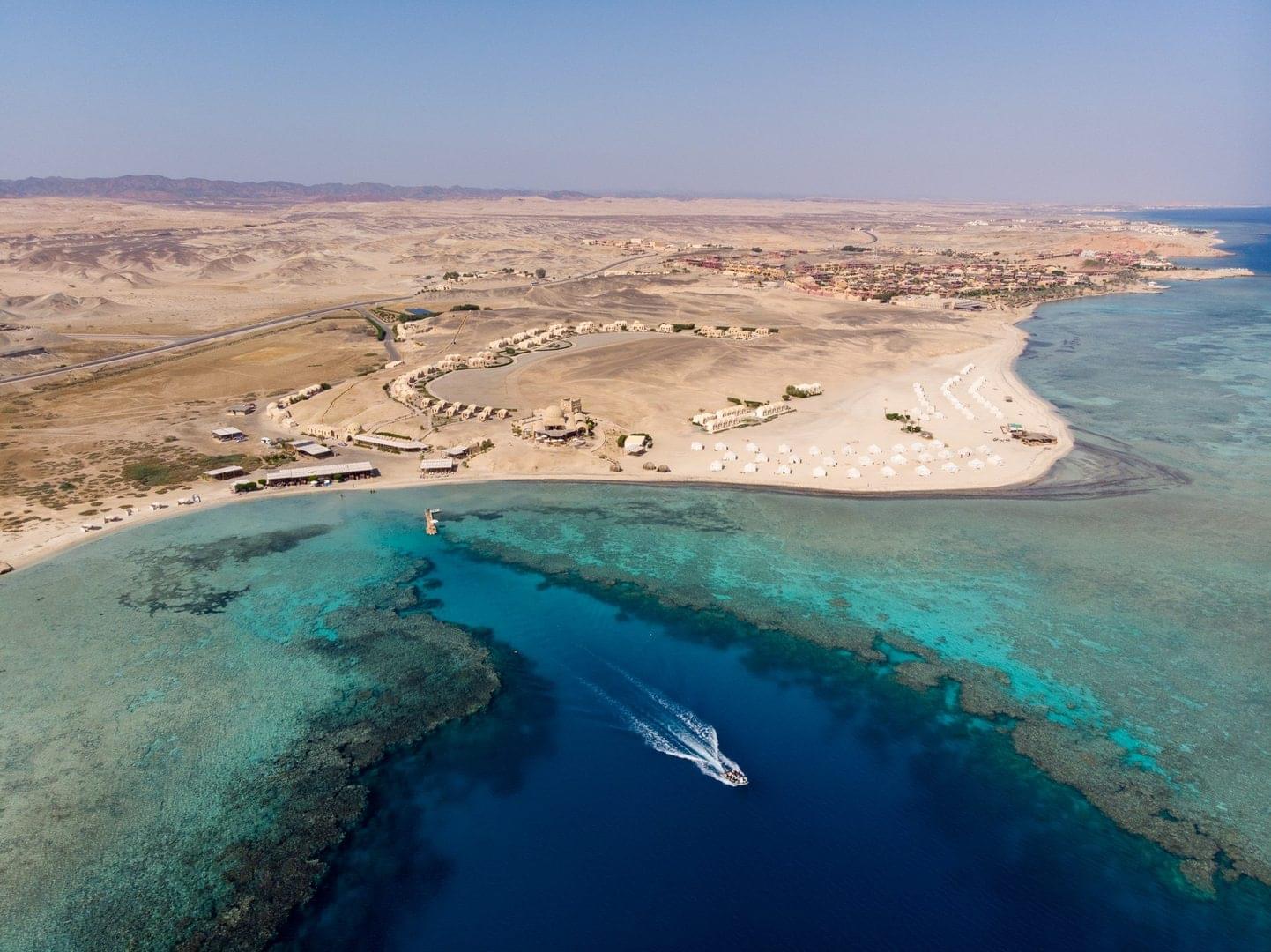 best house reef aerial shot of marsa shagra in egypt