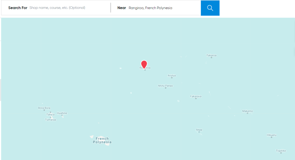 pacific ocean map showing remote scuba diving destination Rangiroa in French Polynesia
