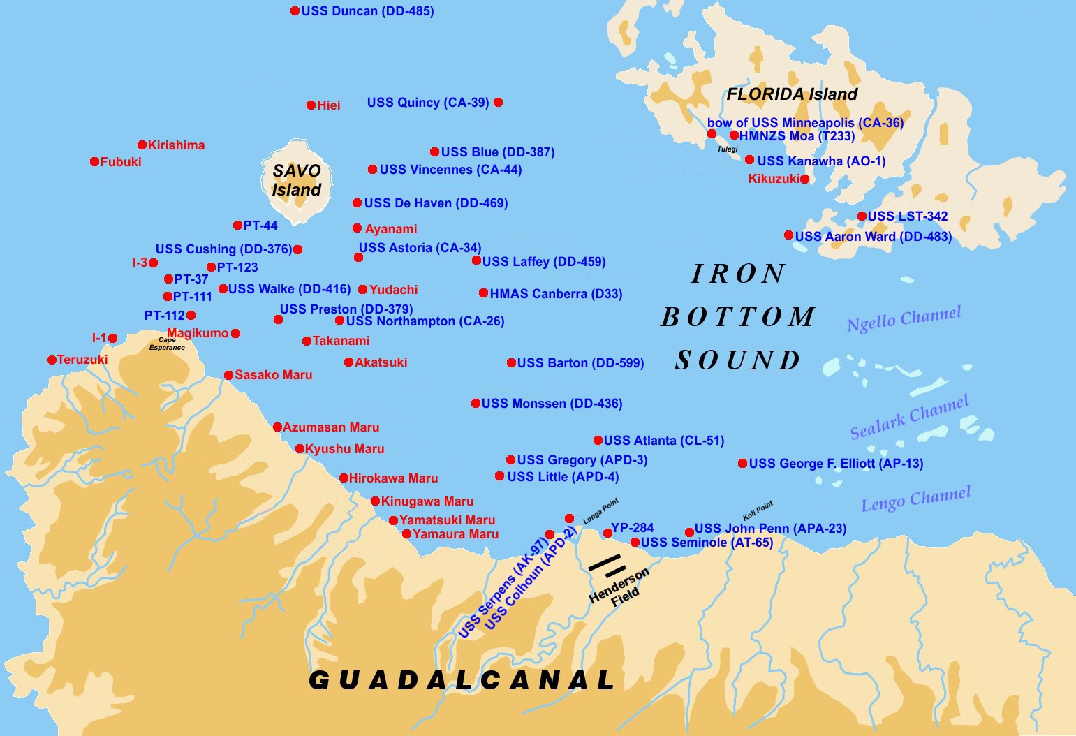 Solomon Islands Ironbottom Sound Shipwreck map
