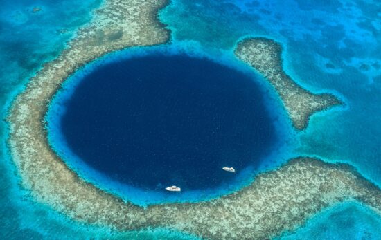 Aerial view of The Blue Hole dive site in Belize