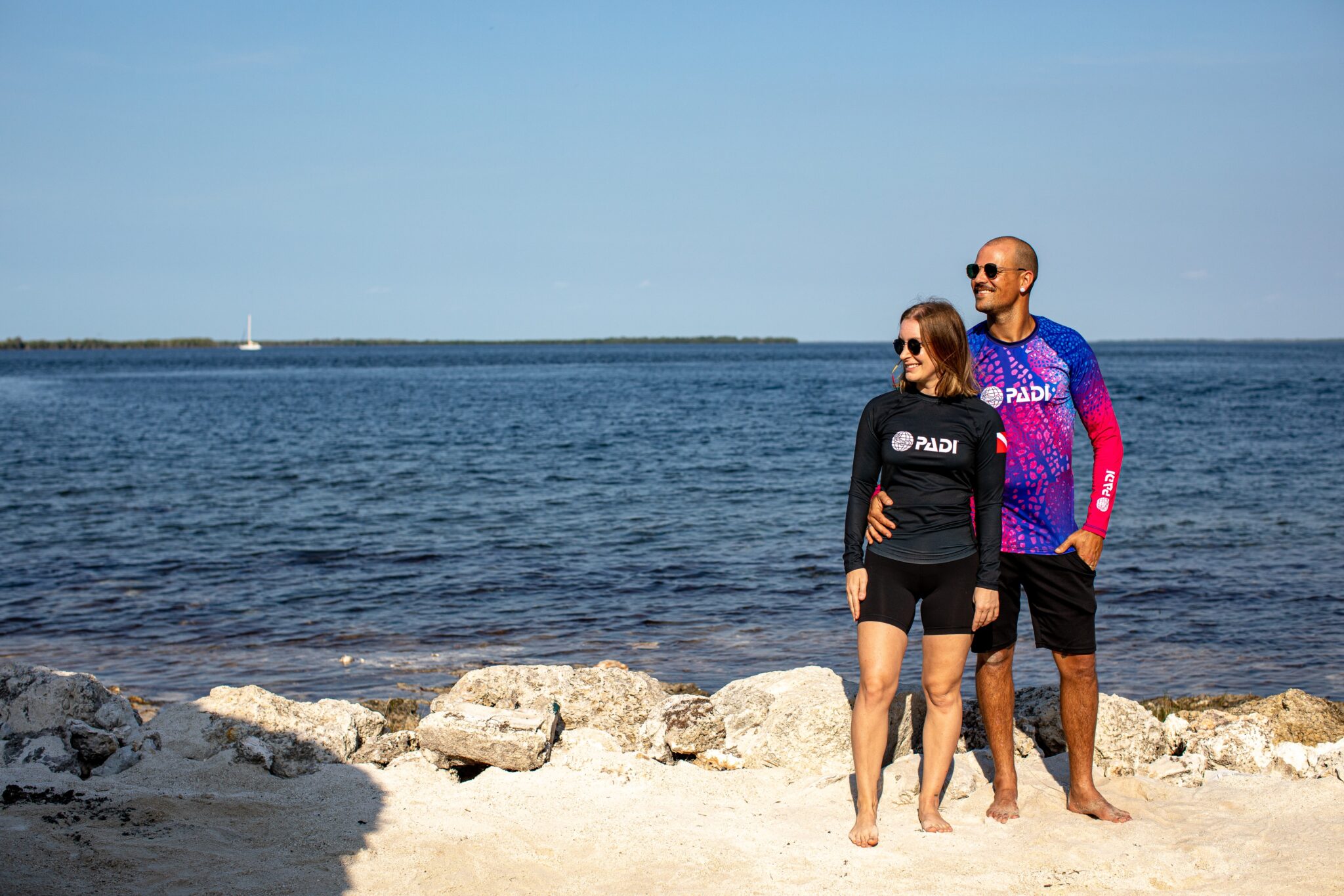 recycled plastic rash guards two people on beach most popular padi gear
