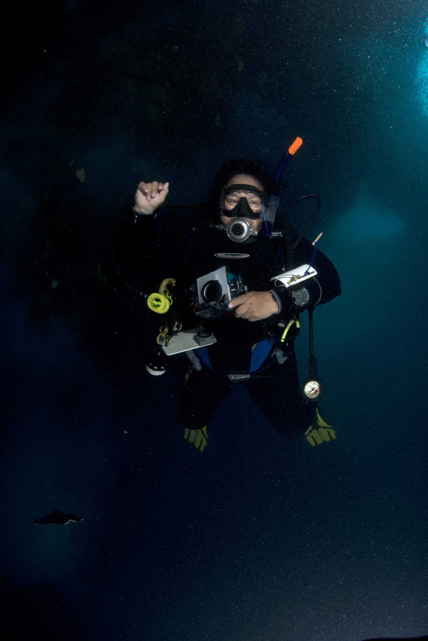 A diver waits while offgassing.