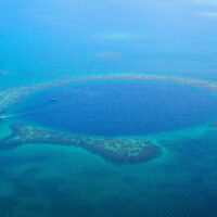 Airplane view of the great blue hole in Belize