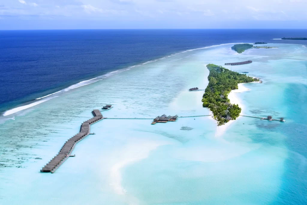 a birdseye view of Lux south ari atoll resort, one of the best resorts in the maldives