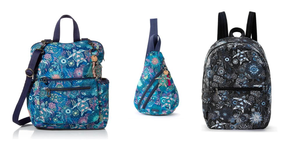 Sea-themed recycled backpacks by Sakroot, which are a great idea for anyone asking 'how can I be eco-friendly at school?'