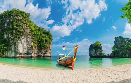 Panorama amazed nature scenic landscape Ko Hong with boat for traveler, Attraction famous landmark tourist travel Phuket Thailand beach summer vacation trips, Tourism beautiful destination place Asia